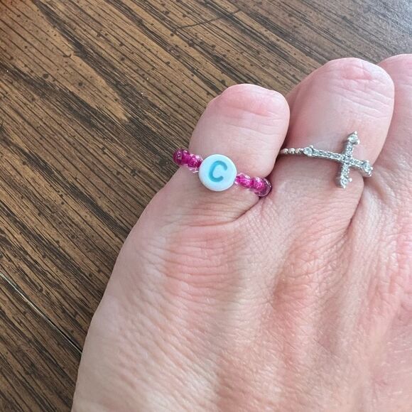 Custom Initial Glass Bead Ring - Picture 2 of 2